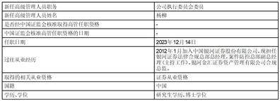 银河金汇证券资产管理有限公司 高级管理人员变更公告