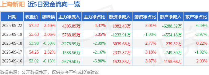 上海新阳（300236）9月22日主力资金净买入4305.89万元